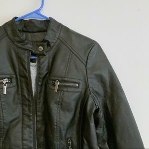 Fuzzy lined leather jacket